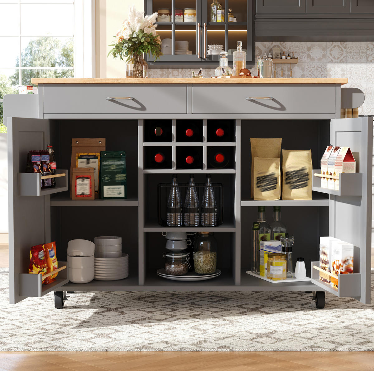 KÜCHENINSEL mit Stauraum 102 x 45 x 92 cm MDF Holzmaserung Grau - Grau, Metall (45/92/102cm) - Beauniv