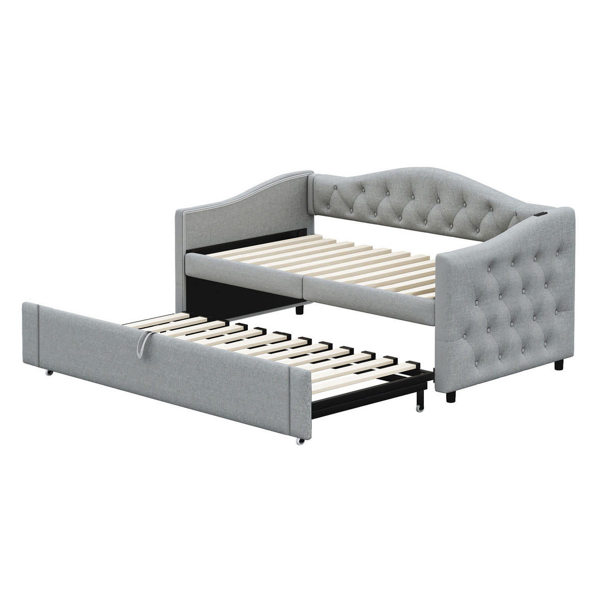 POLSTERBETT 90/200 cm Grau mit USB-Anschluss und Leinenbezug - Grau, Textil (90/200cm) - Flora Grace