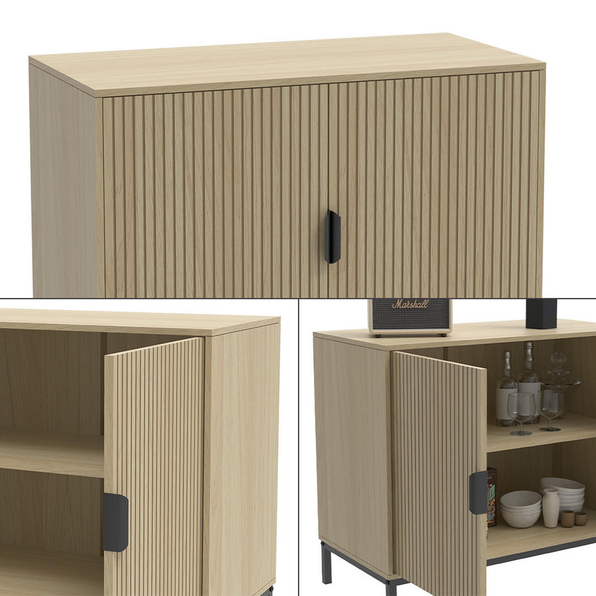 KOMMODE Lennox Eiche 80 x 45 cm mit 2 Türen - Eichefarben/Schwarz, Holzwerkstoff (80/45/50cm) - Vicco