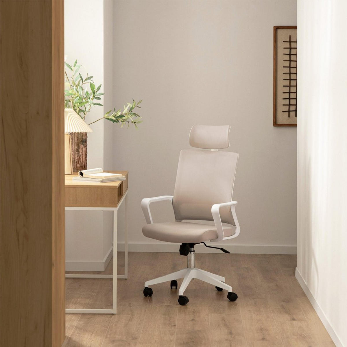 SCHREIBTISCHSTUHL Leima Beige 60 cm x 112-127 cm - Beige, Kunststoff (60/112/64cm) - Klast Home