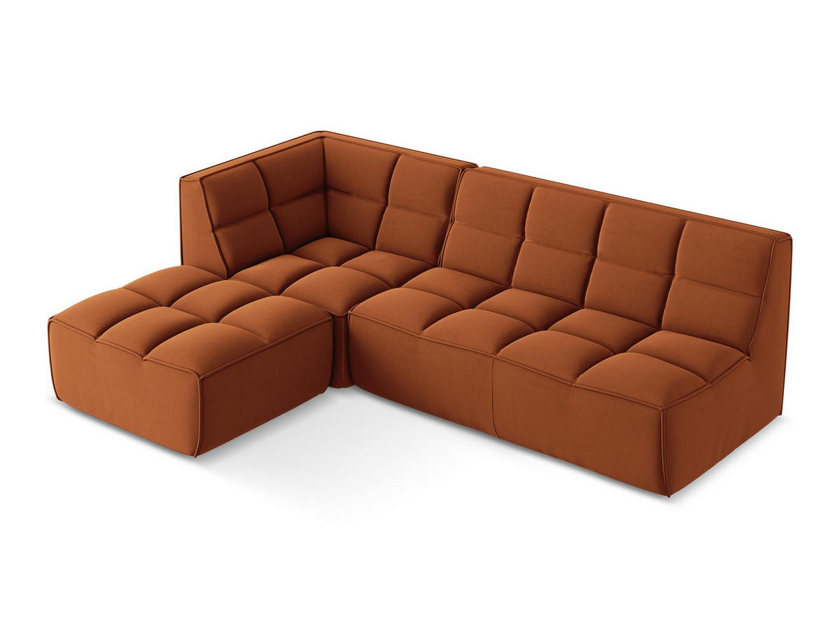 ECKSOFA Beidseitig Samt Stoff Orange - Terra cotta/Schwarz, Kunststoff/Textil (258/178cm) - Makamii