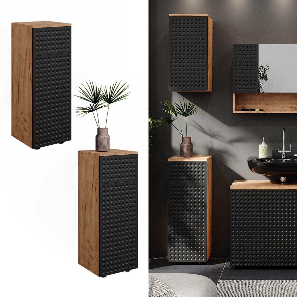 MIDISCHRANK Irma Anthrazit gepunktet 30x81 cm mit 1 Schublade 2 Fächer - Anthrazit, Holzwerkstoff (30/81/30cm) - Vicco