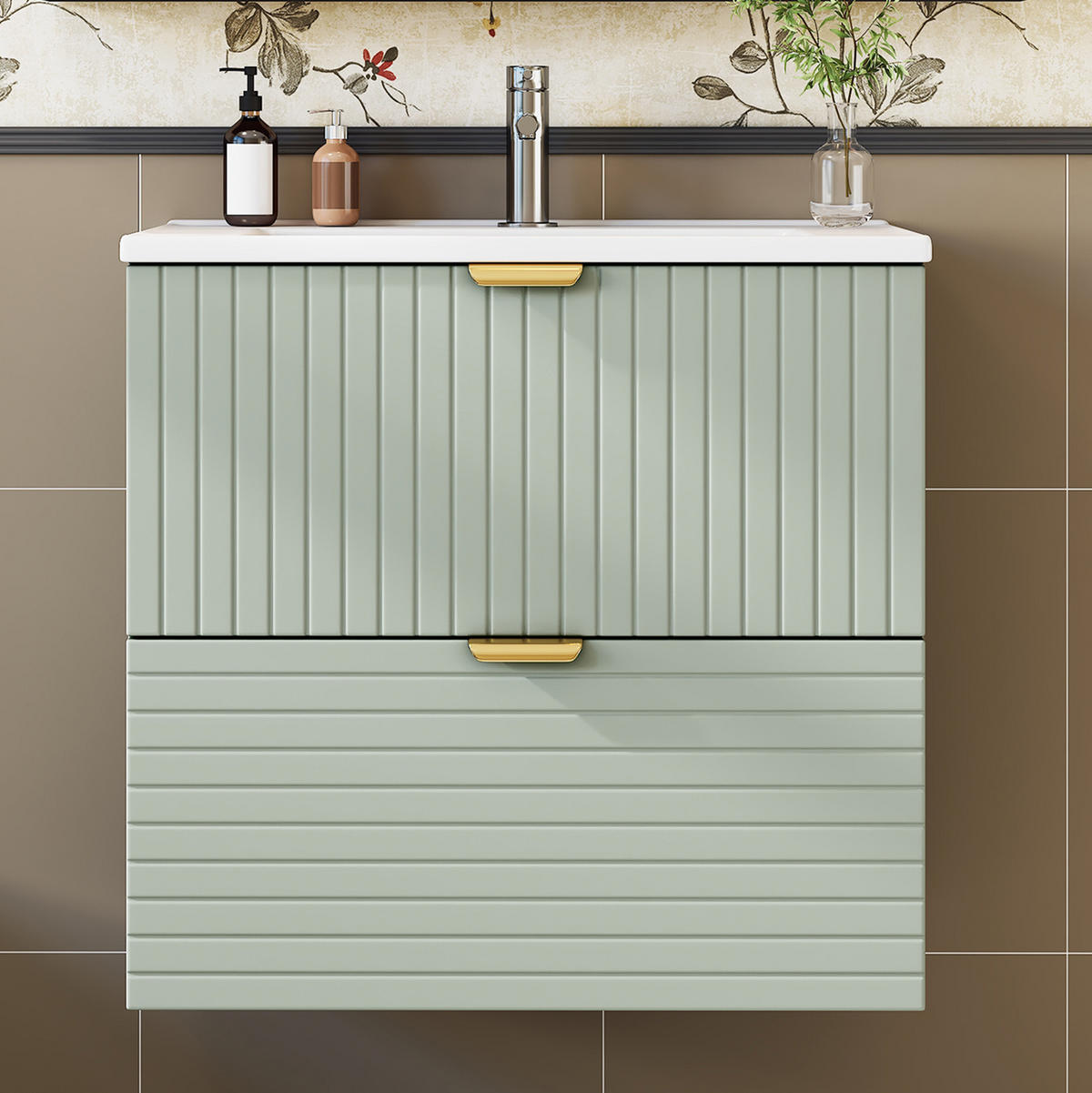 WAND-WASCHTISCH mit integriertem Waschbecken 61 x 46 x 57 cm Mintgrün - Grün, Holzwerkstoff (46/57/61cm) - Beauniv