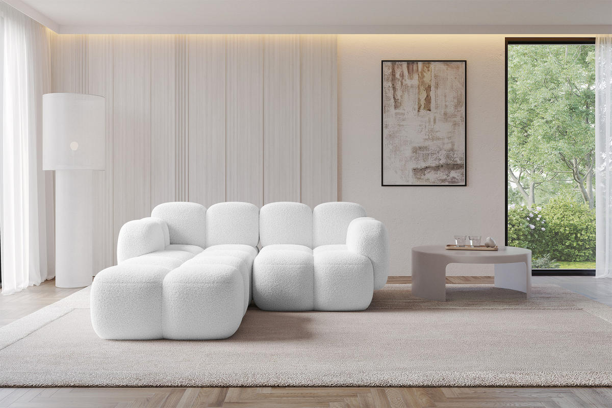 ECKSOFA modulares Sofa Links Miko-L1 214x205x75 Weiß Bouclé - Schwarz/Weiß, Holzwerkstoff/Kunststoff (214/205cm) - ALTDECOR
