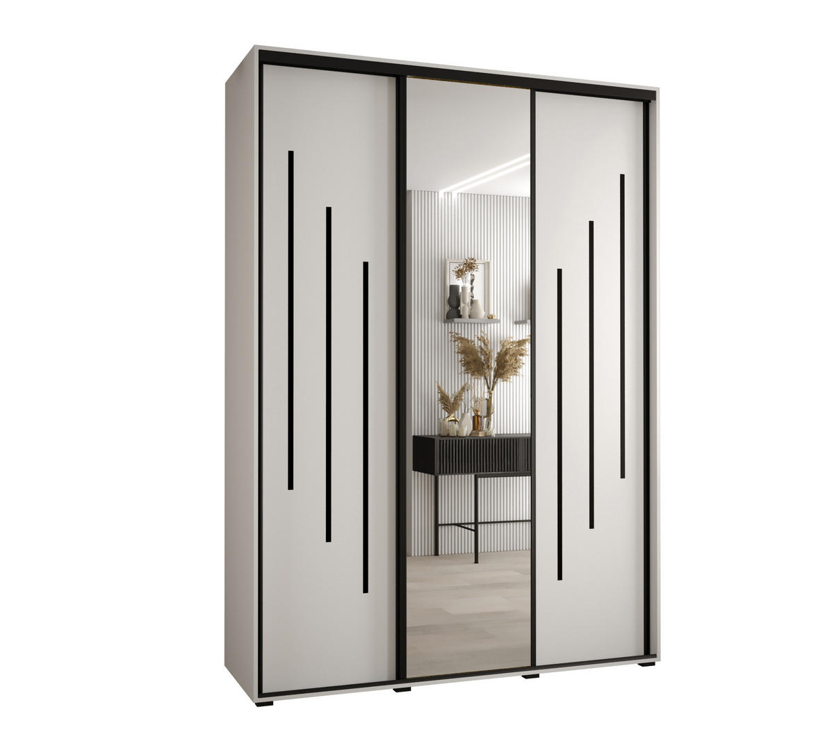SCHWEBETÜRENSCHRANK 235,2/170/45 3-türig - Schwarz/Weiß, Holz/Metall (170/235/45cm) - Abiks Möbel