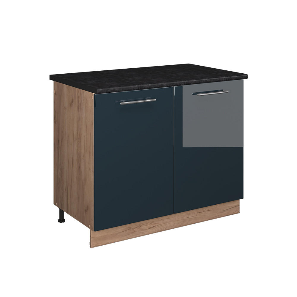 SPÜLENUNTERSCHRANK Fame-Line, Dunkelblau Hochglanz/Goldkraft Eiche, 100 cm, AP Anthrazit - Honigeiche/Dunkelblau, Holzwerkstoff (100/82/60cm) - Vicco