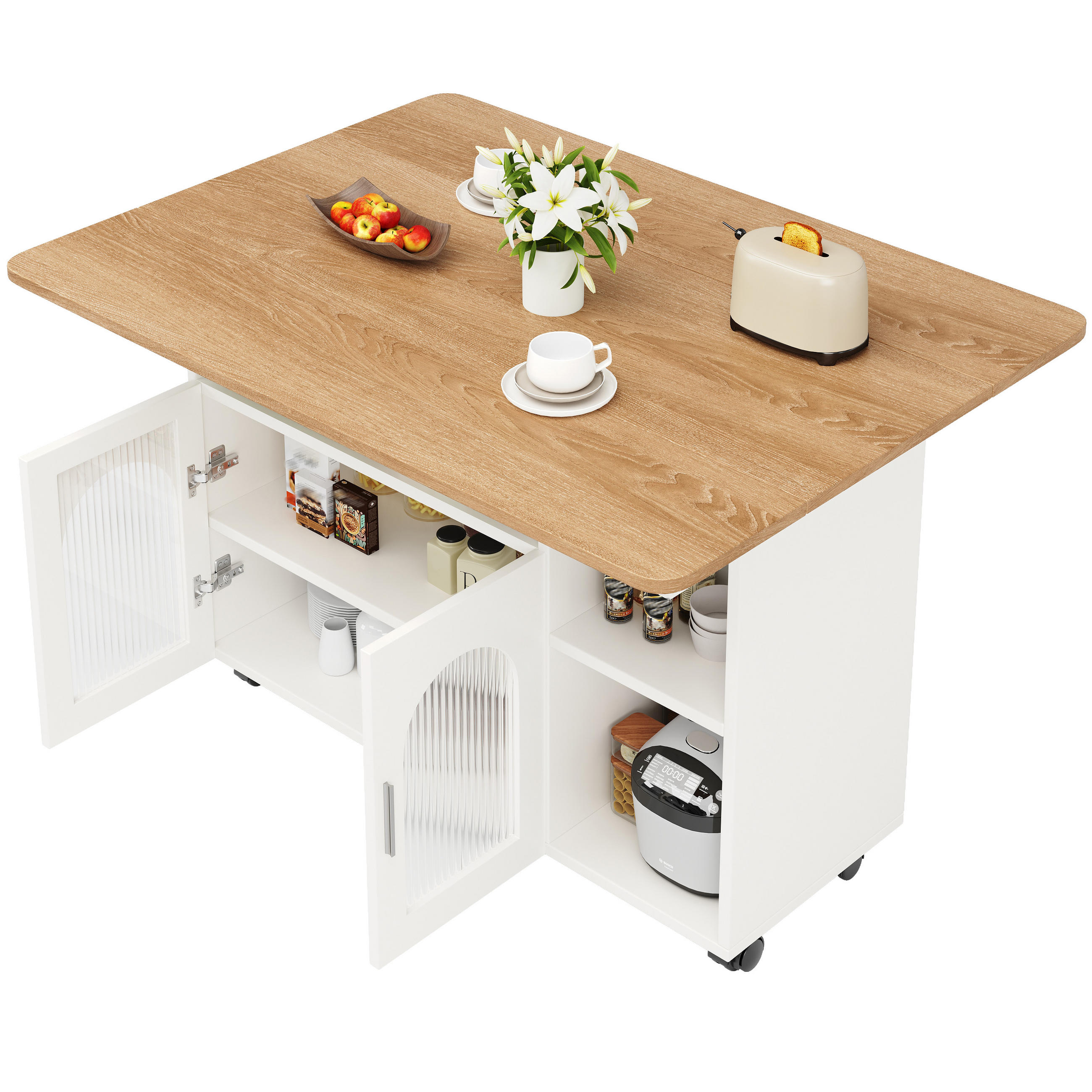 KÜCHENINSEL Küchenwagen Stauraum Holz Weiß - Weiß, Glas (120/79.5/30cm) - FLIEKS