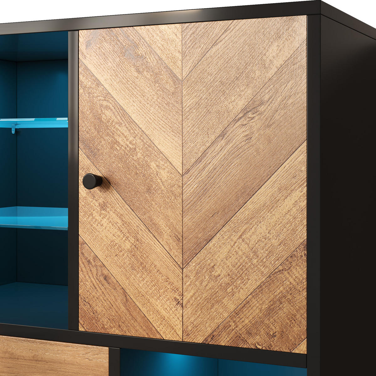 HIGHBOARD mit LED-Beleuchtung, 3 Schubladen und verstellbare Regale - Schwarz, Holzwerkstoff (80/120.5/40cm) - Urban Meuble