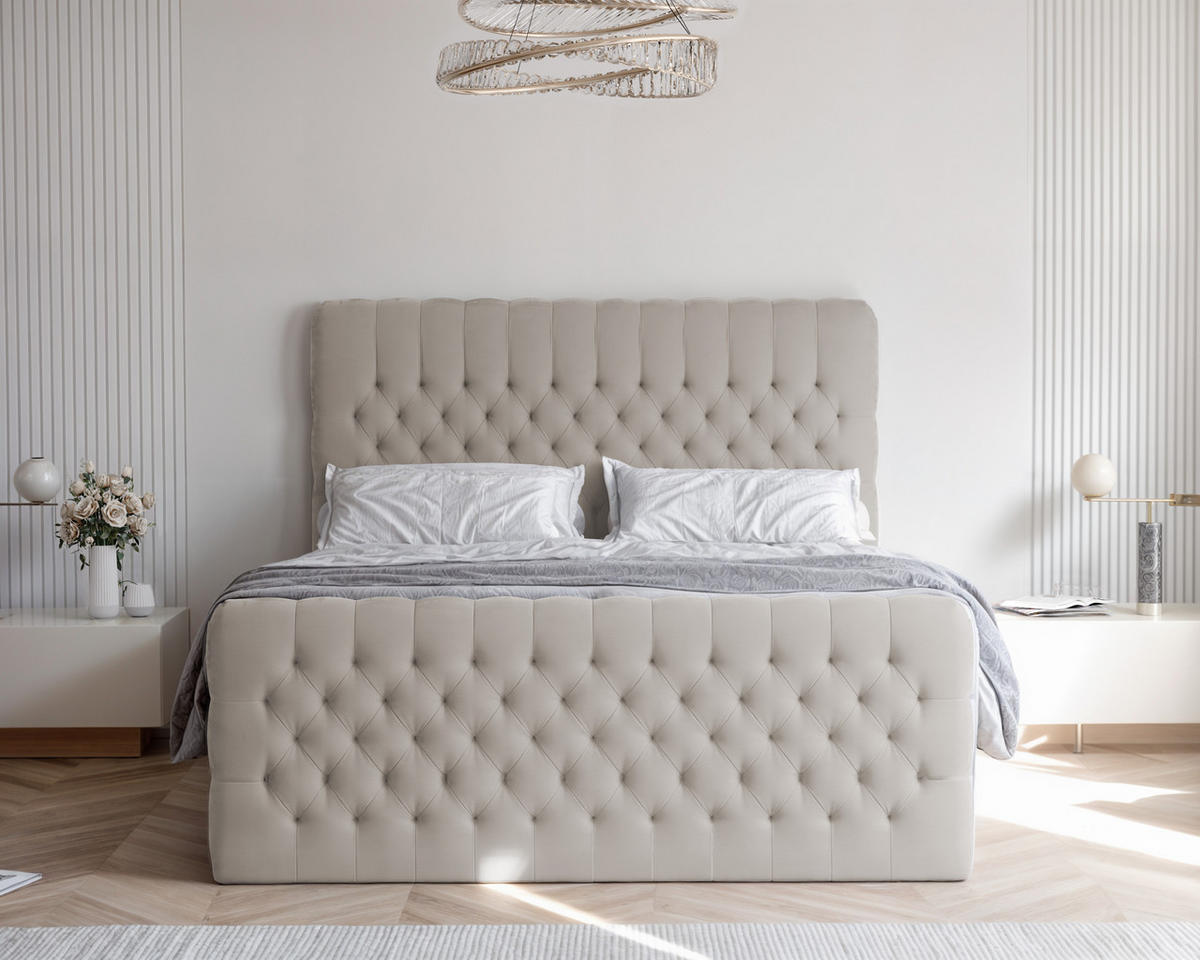 BOXBETT ALBA PLUS 120/200 cm mit Matratze und Topper, Creme - Creme, Textil (120/200cm) - Idohome