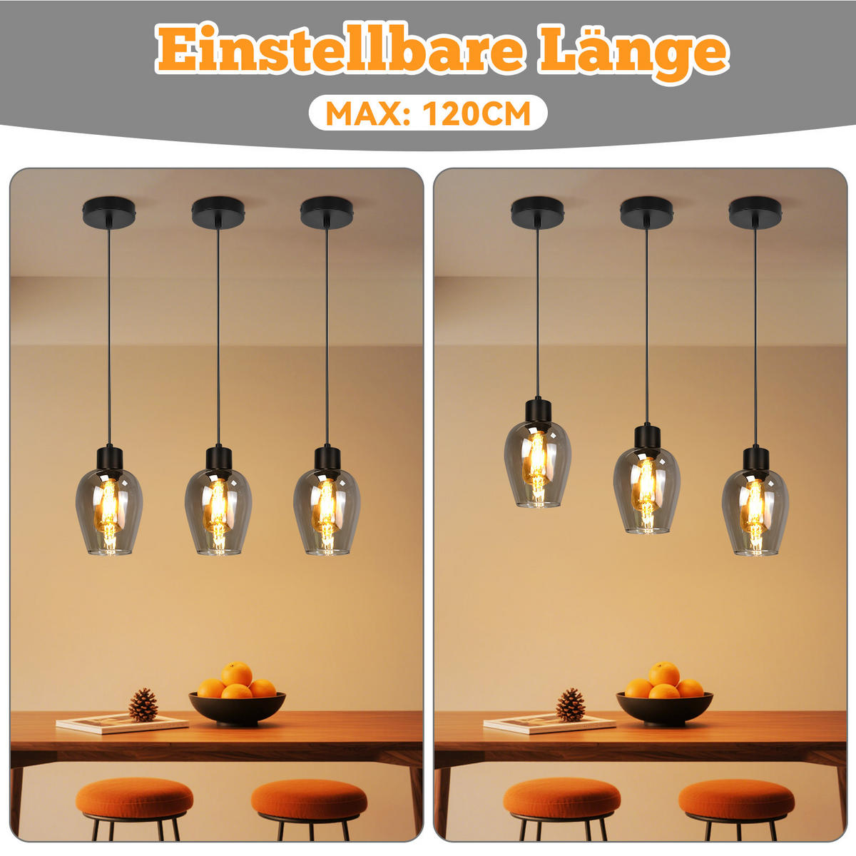 PENDELLEUCHTE Mark 10/10/120 cm - Schwarz, Glas (10/10/120cm) - ZMH