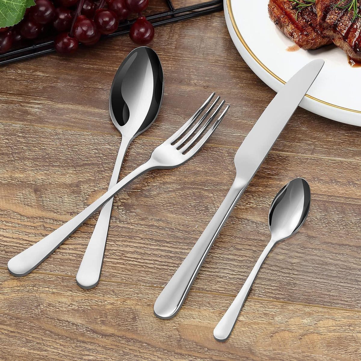 BESTECKSET 24-teilig für 6 Personen Edelstahl spülmaschinenfest - Silberfarben, Metall