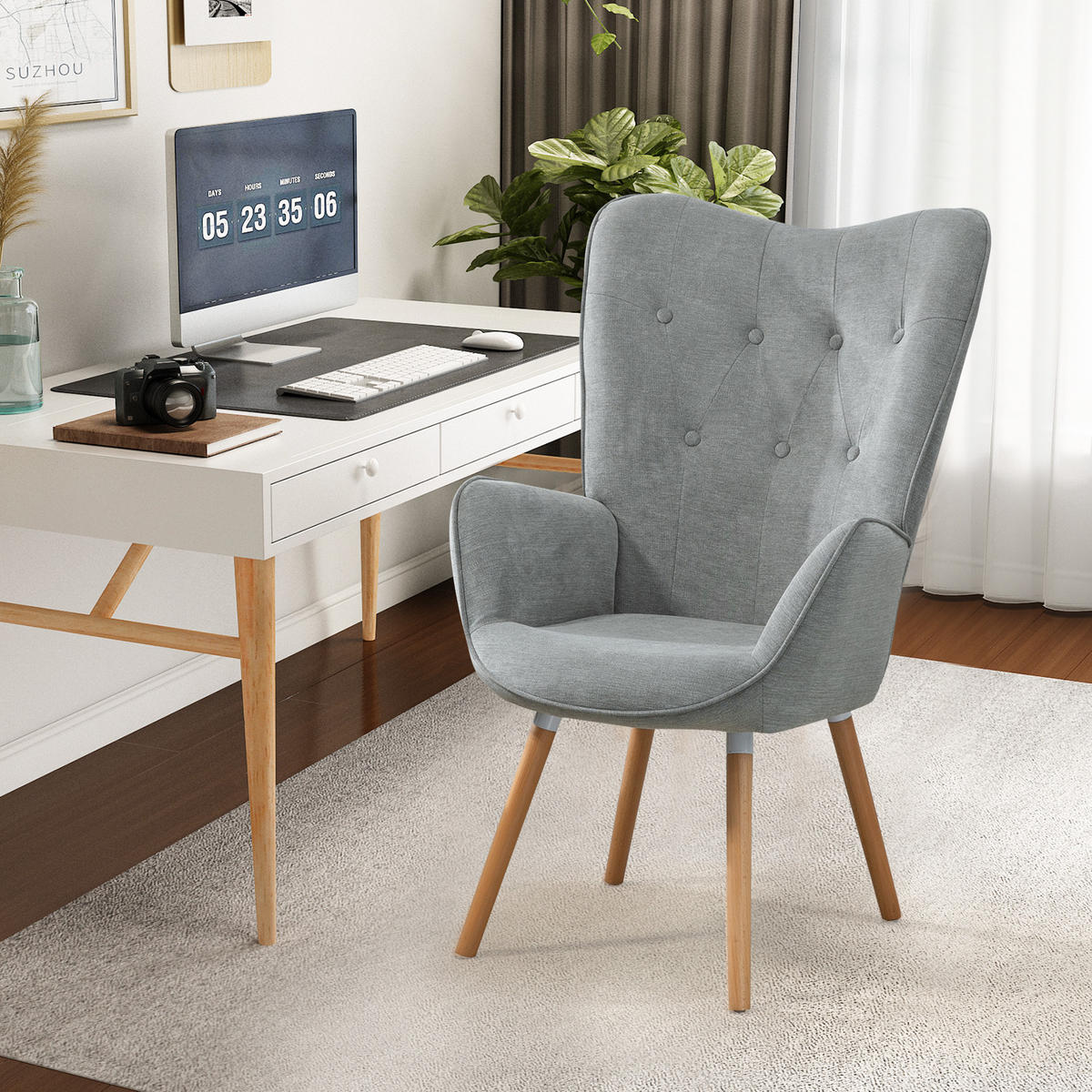 SESSEL, skandinavisch, Stoffbezug in Grau, gepolstert, Beine aus Massivholz - Hellgrau, Holz/Textil (66/106/53cm) - Meubles Cosy