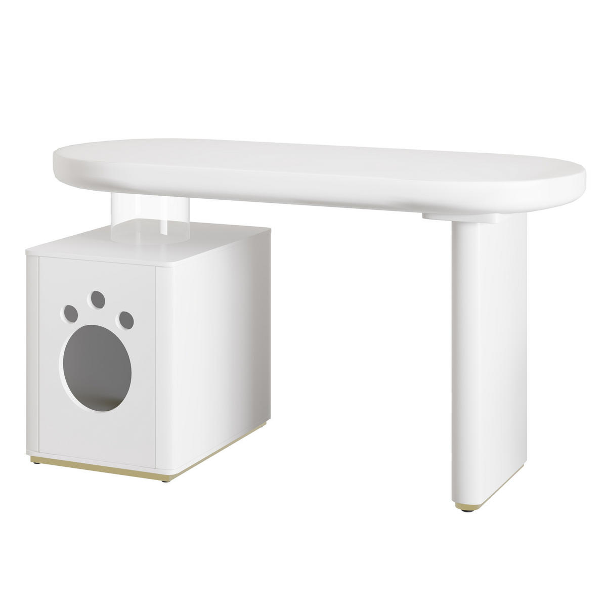 SCHREIBTISCH mit Haustierbett 117/50/76 cm weiß MDF, abgerundete Kurven - Weiß, Holzwerkstoff (117/50/76cm) - OKWISH