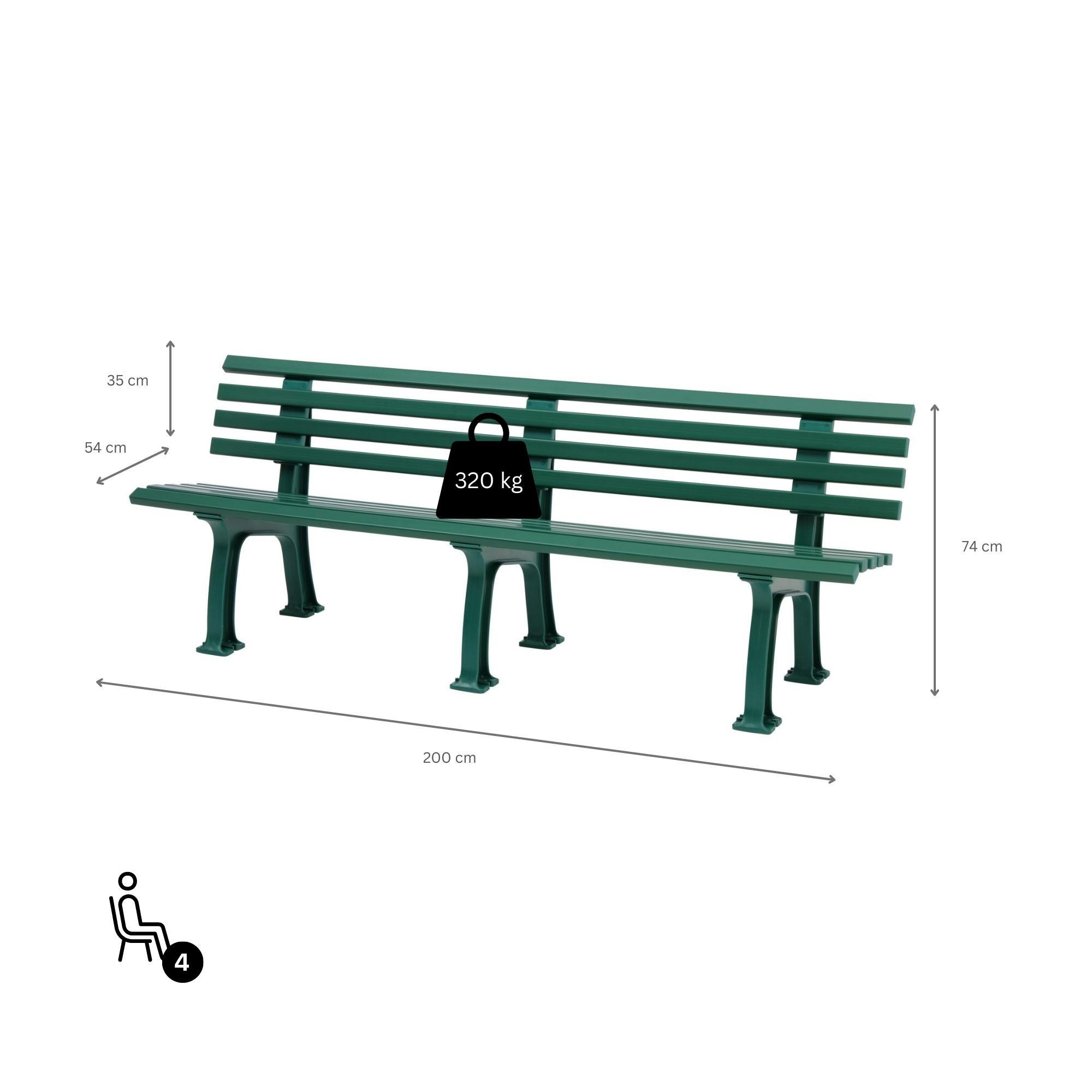 GARTENBANK Antigua 4 Sitzer Grün 74 x 200 x 54 cm Witterungskunststoff & UV Beständiger Kunststoff - Grün, Kunststoff (200/74/54cm) - PROREGAL