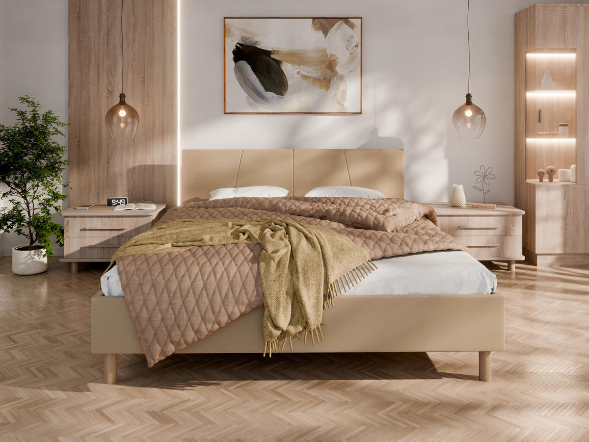 POLSTERBETT ALMORE 160x200cm Elegantes Polsterbett für modernen Wohnstil , ohne matratze, Creme - Creme, Holz - Panda Möbel