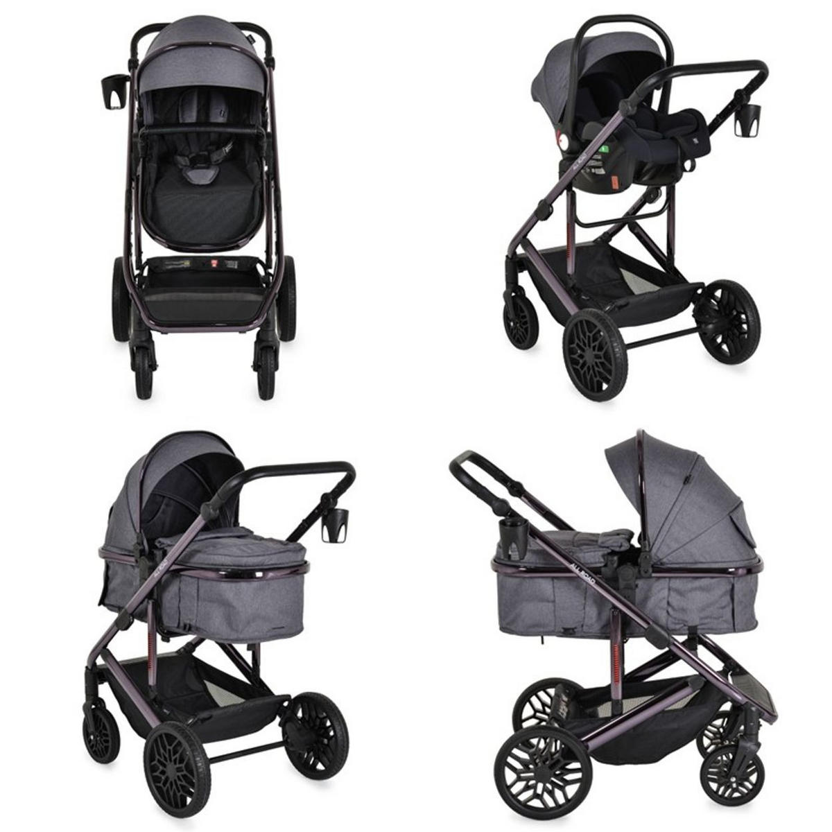 KOMBIKINDERWAGEN 3 in 1 all Road grau umbaubar Babyschale Sportsitz Tragetasche - Grau, Metall (87/59/108cm) - Moni