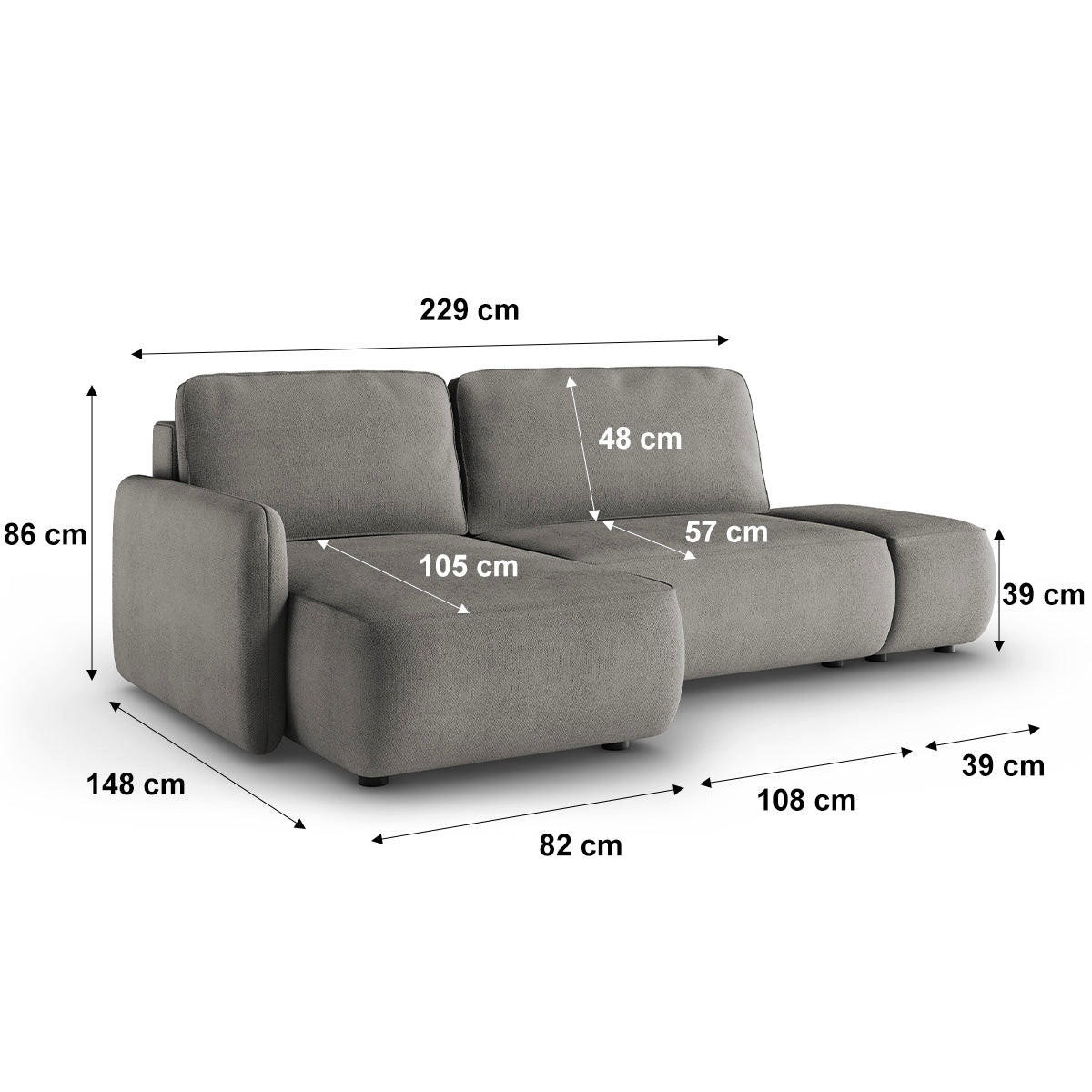 ECKSOFA Alessio 3 Sitzplätze Grau - Grau, Holz (229/148cm) - Petits-meubles