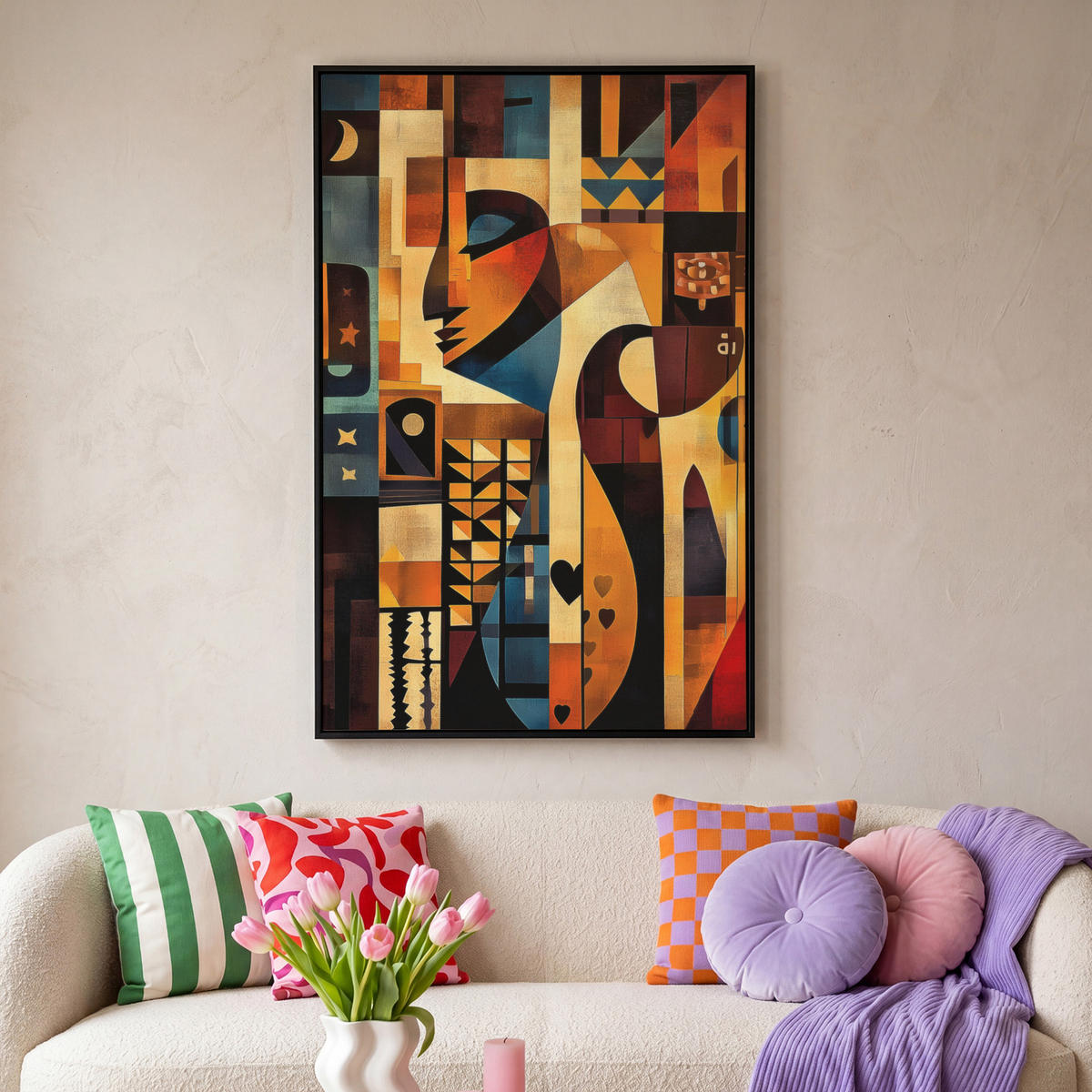 LEINWAND Bilder mit Rahmen - Figuren - Abstrakt - Symbole - 100x150 - Terracotta, Textil (100/150cm) - MuchoWow