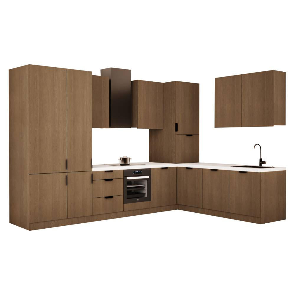 WINKELKÜCHE 340cm x 240cm - Sorento KS4-M340 - in Dunkle Eiche - Eichefarben/Schwarz, Holz (580/247/58cm)