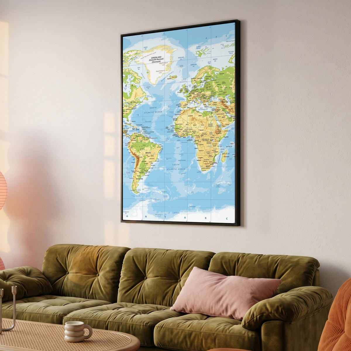 LEINWAND Bilder mit Rahmen - Weltkarte - Statistisch - Blau - Erde - Bildung - 80x120 - Blau, Textil (80/120cm) - MuchoWow