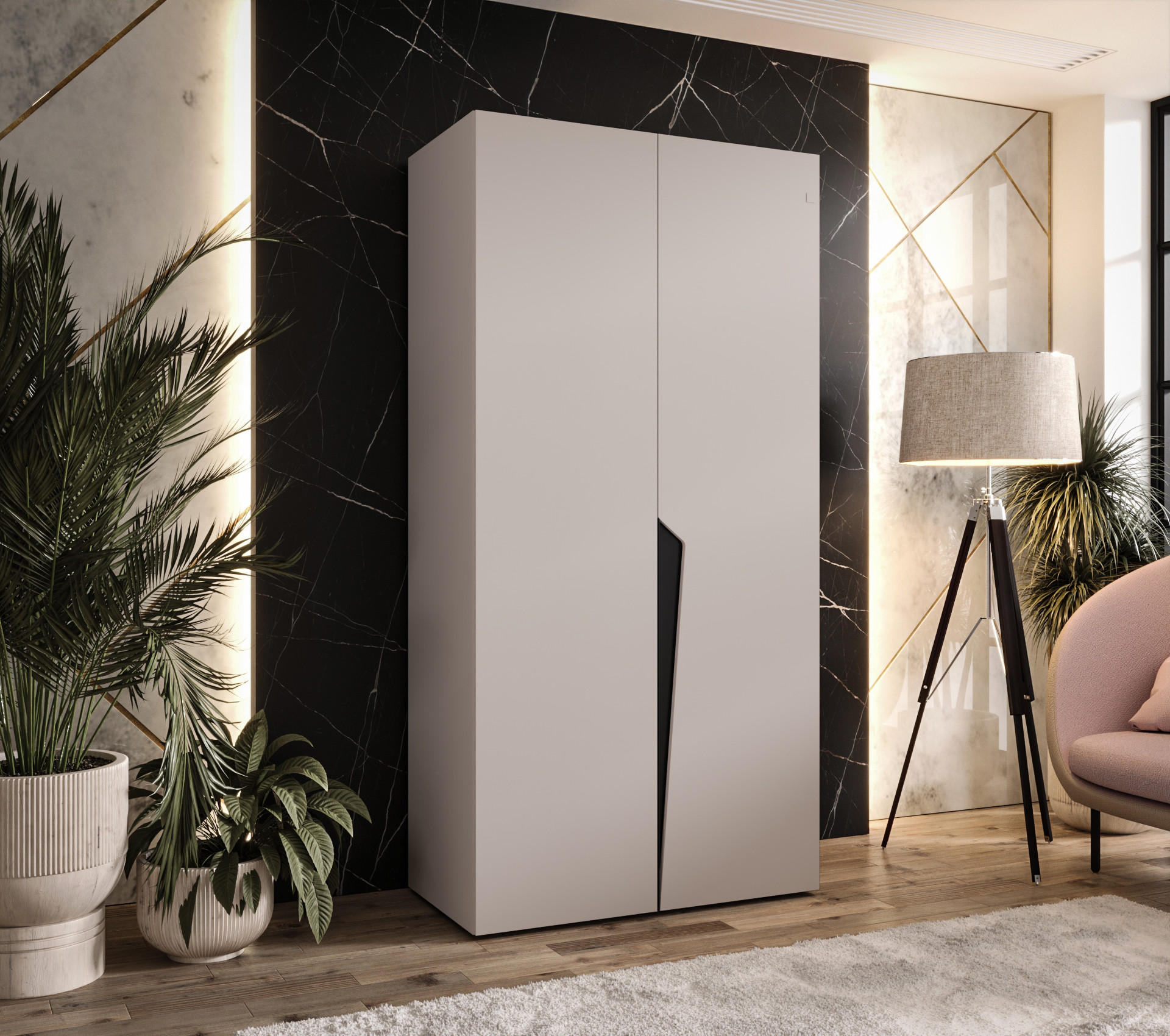 DREHTÜRENSCHRANK 202/100/52 2-türig - Beige/Schwarz, Holz/Metall (100/202/52cm) - Abiks Möbel