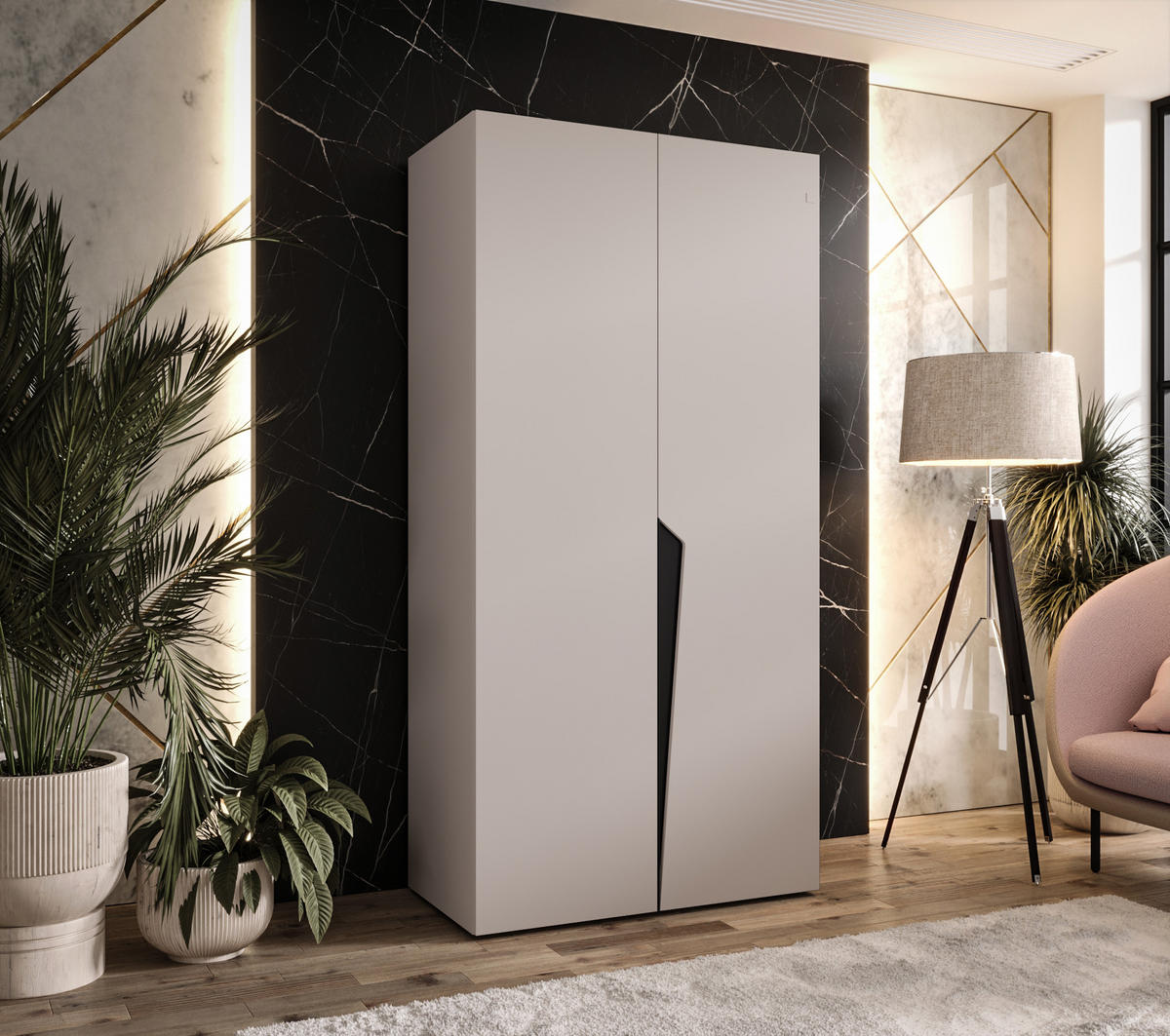 DREHTÜRENSCHRANK 202/100/52 2-türig - Beige/Schwarz, Holz/Metall (100/202/52cm) - Abiks Möbel