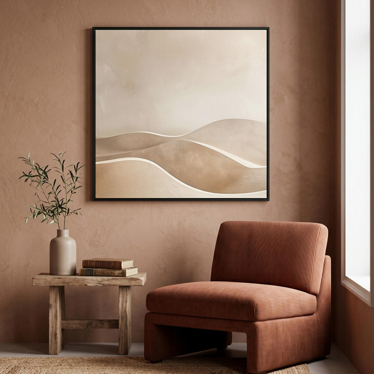 LEINWAND Bilder mit Rahmen - Beige - Natur - Abstrakt - Modern - 90x90 - Beige, Textil (90/90cm) - MuchoWow