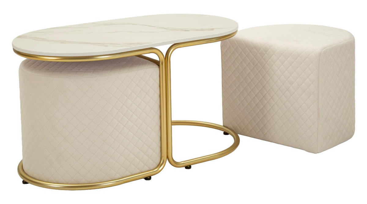 COUCHTISCHE IM 3ER-SET Relax, weiß und goldfarben, Kiefernholz, MDF, Polyester und Metall - Goldfarben/Weiß, Holz/Holzwerkstoff (45/79/44cm) - Mauro Ferretti