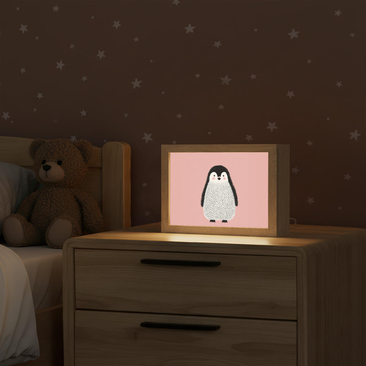 NÁSTĚNNÁ LAMPA Tučňák - Tečky - Minimalistický - Růžový 20x15 cm - růžová, kompozitní dřevo (20/15/8cm) - OnlyWow