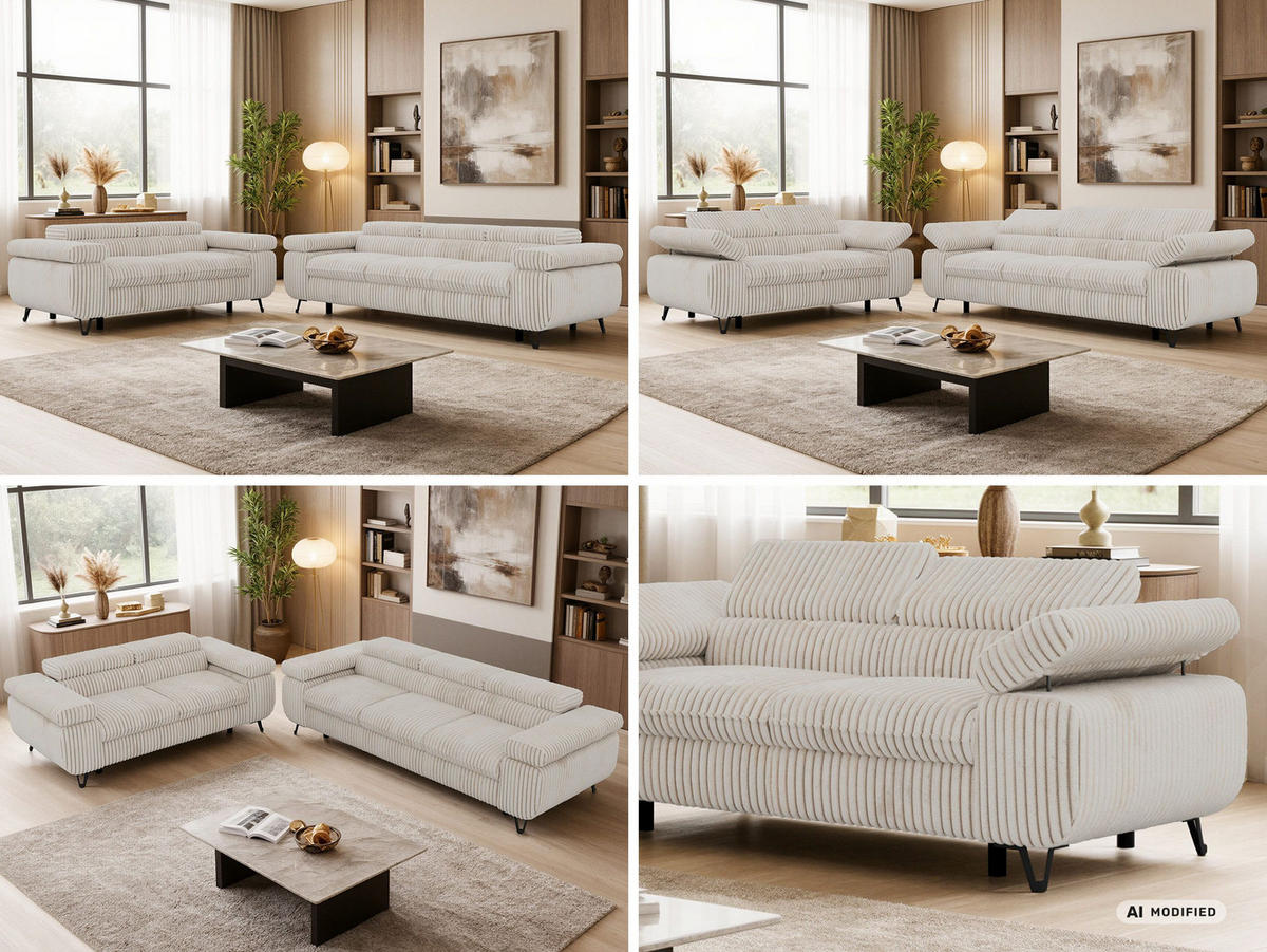 SEDACÍ SOUPRAVA PETER 2+3 - Béžová Manšestr - černá/krémová, kov/textil (262/76/99cm) - MKS