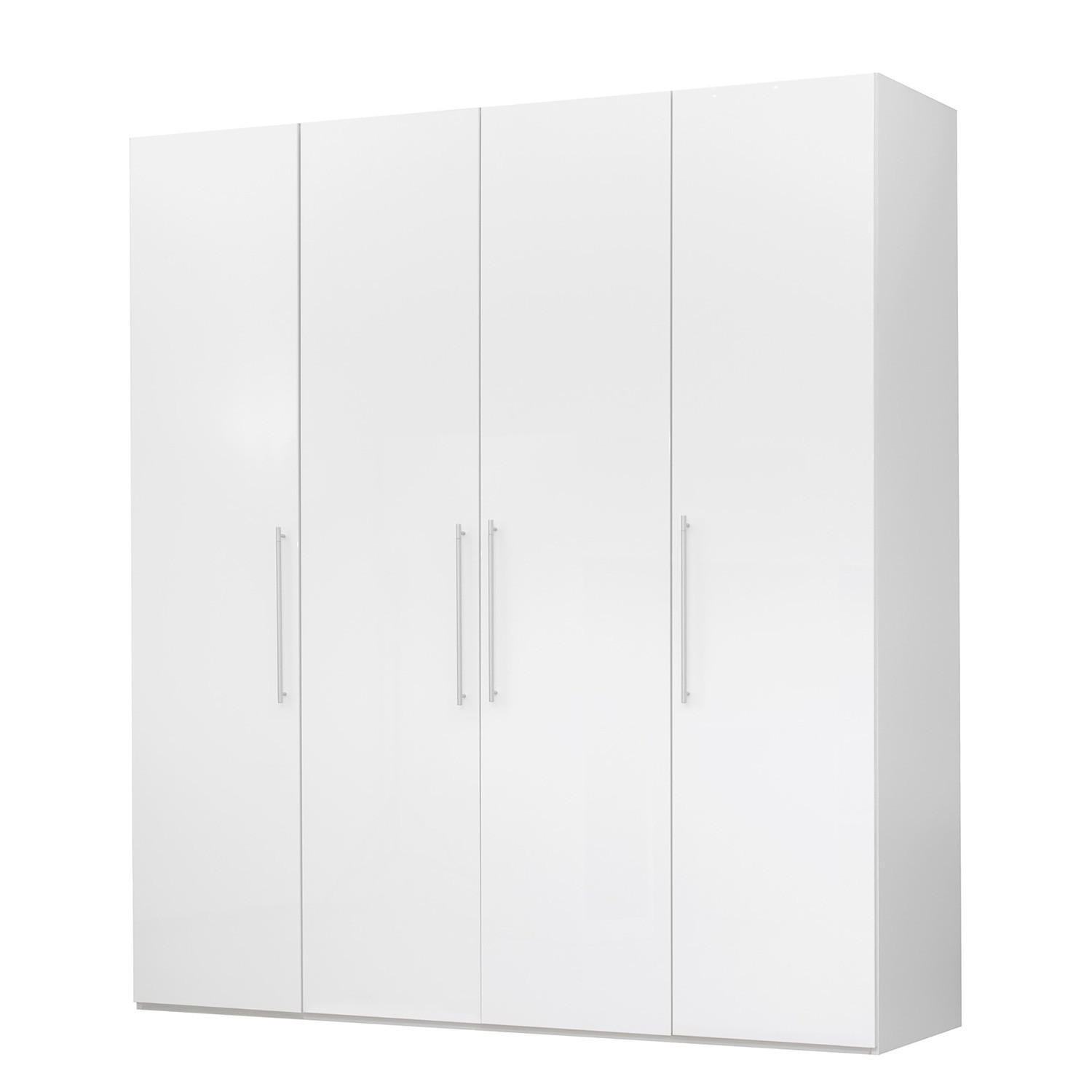 DREHTÜRENSCHRANK - Hochglanz Weiß / Weiß - Weiß Hochglanz/Silberfarben, Holzwerkstoff/Metall (195/218/60cm) - home24
