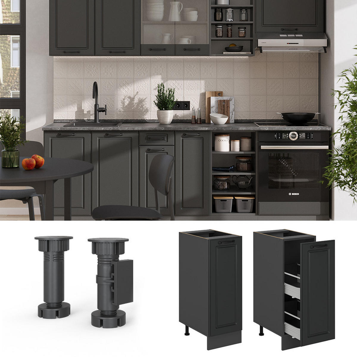 APOTHEKERSCHRANK R-Line Anthrazit Landhaus 30 cm ohne Arbeitsplatte - Anthrazit, Holzwerkstoff (30/81.6/46cm) - Vicco