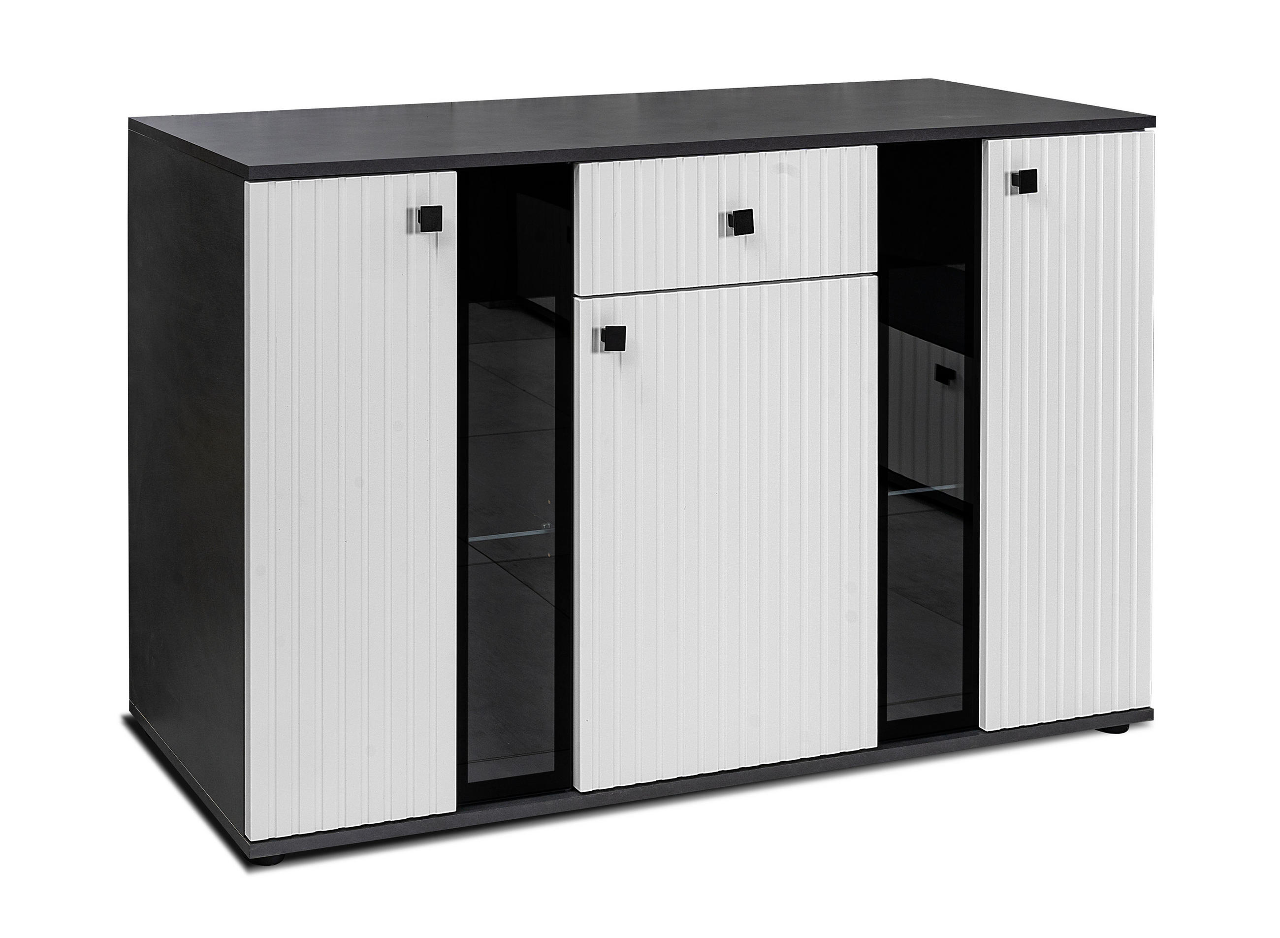SIDEBOARD Formilo Grau Matera, Weiß 140,4/80/40,2 cm – Kommode mit Rillen - Weiß/Grau, Holzwerkstoff/Kunststoff (140/80/40cm) - AX Living