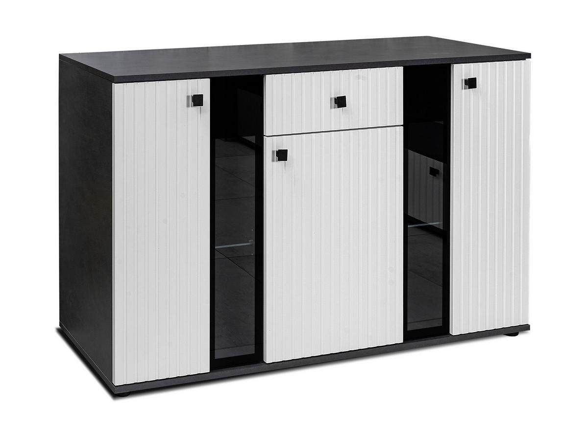 SIDEBOARD Formilo Grau Matera, Weiß 140,4/80/40,2 cm – Kommode mit Rillen - Weiß/Grau, Holzwerkstoff/Kunststoff (140/80/40cm) - AX Living