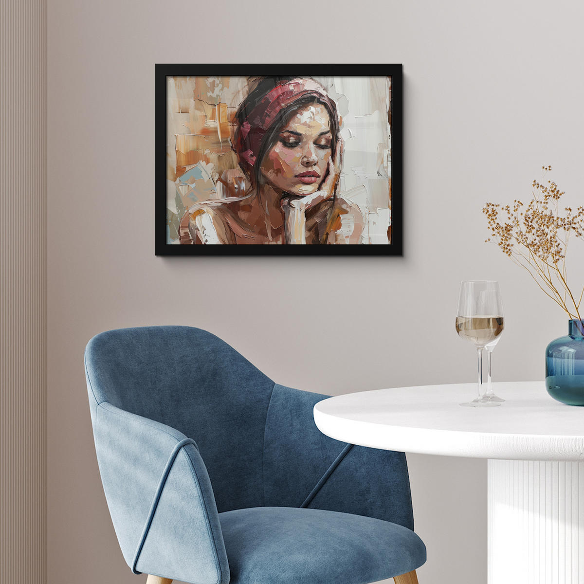 POSTER MIT RAHMEN Frau - Lackierung - Porträt - Modern 40x30 cm - Altrosa, Papier (40/30cm) - MuchoWow