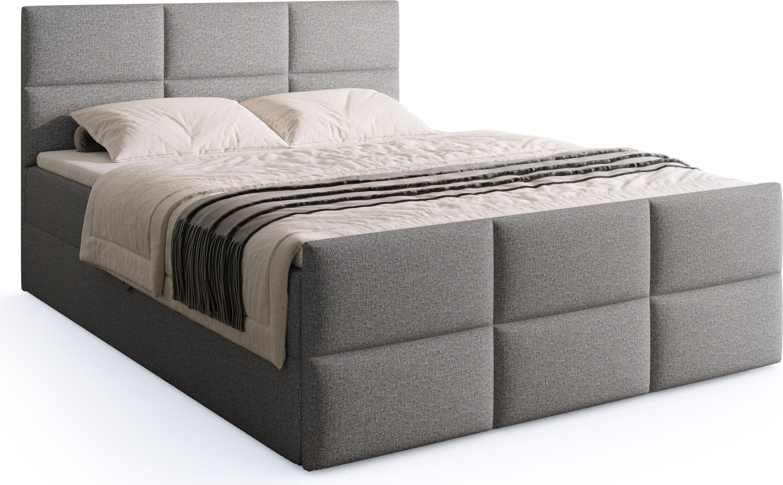 BOXSPRINGBETT Boston Duo Mit Bettkasten, Topper und Matratze Grau Malmo 90 140x200 cm - Schwarz/Grau, Textil (140/200cm) - Bromarkt