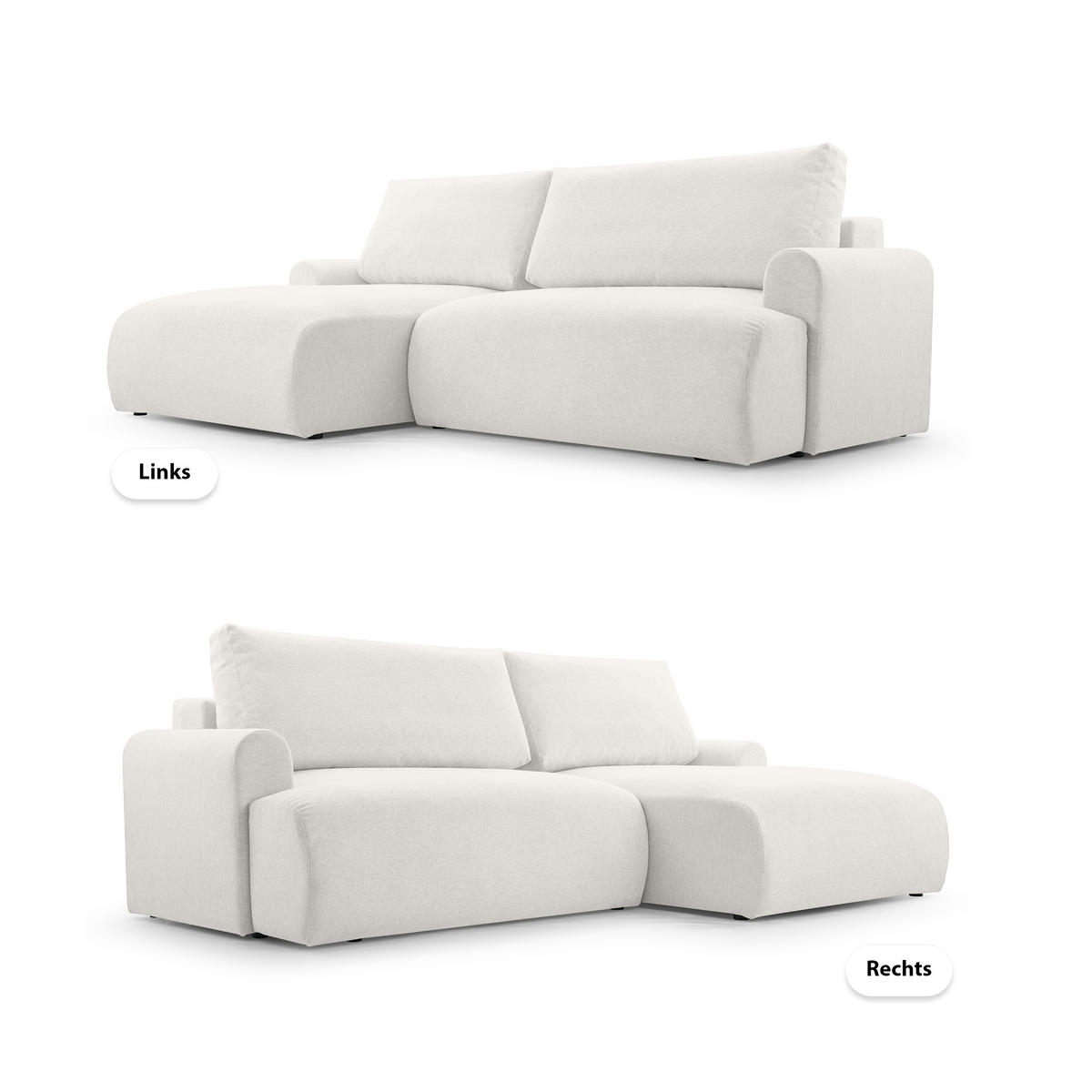 ECKSOFA mit Schlaffunktion Bordon, Weiß - Weiß, Textil (150/260cm) - Fedve