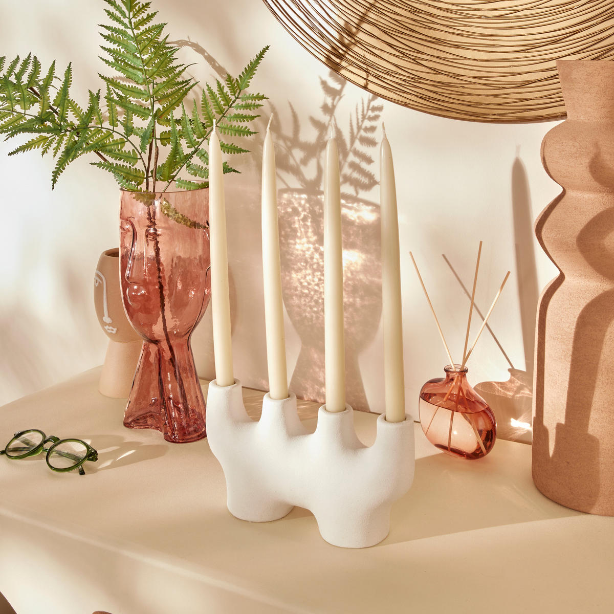 KERZENHALTER aus Keramik 24/7/12,5 cm - Beige, Keramik (7/12.5/24cm) - Atmosphera Createur d´interieur