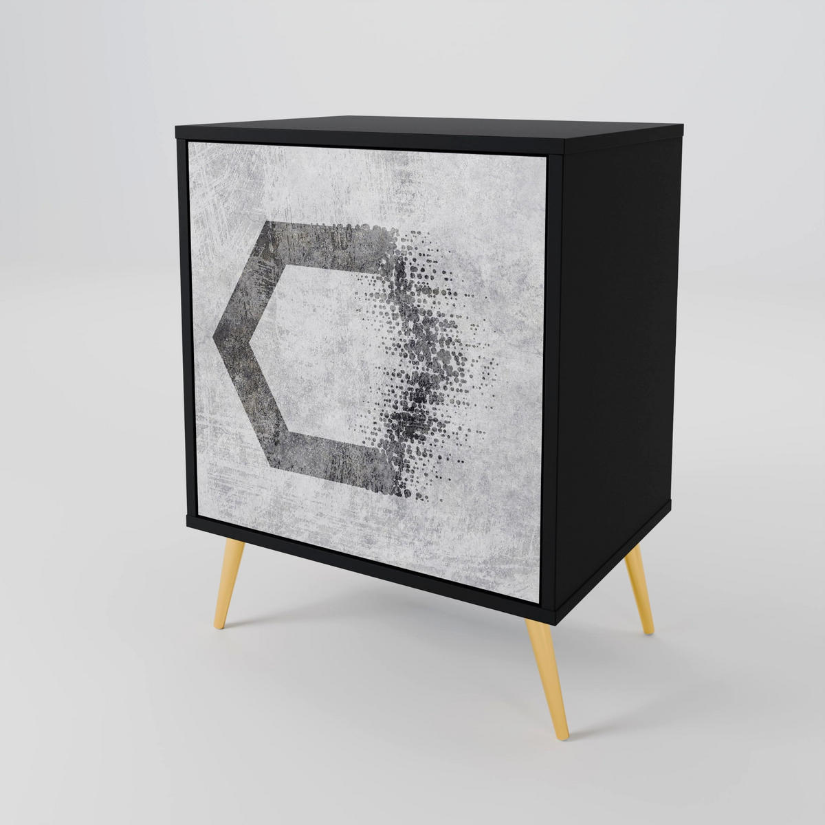 SIDEBOARD HEXAGONAL FIGURES, Schwarz, 57,5x42x67,5 cm, Schwarze Metall-Rahmenfüße - Multicolor/Schwarz, Holzwerkstoff/Metall (57.5/67.5/42cm) - SpaceRebels