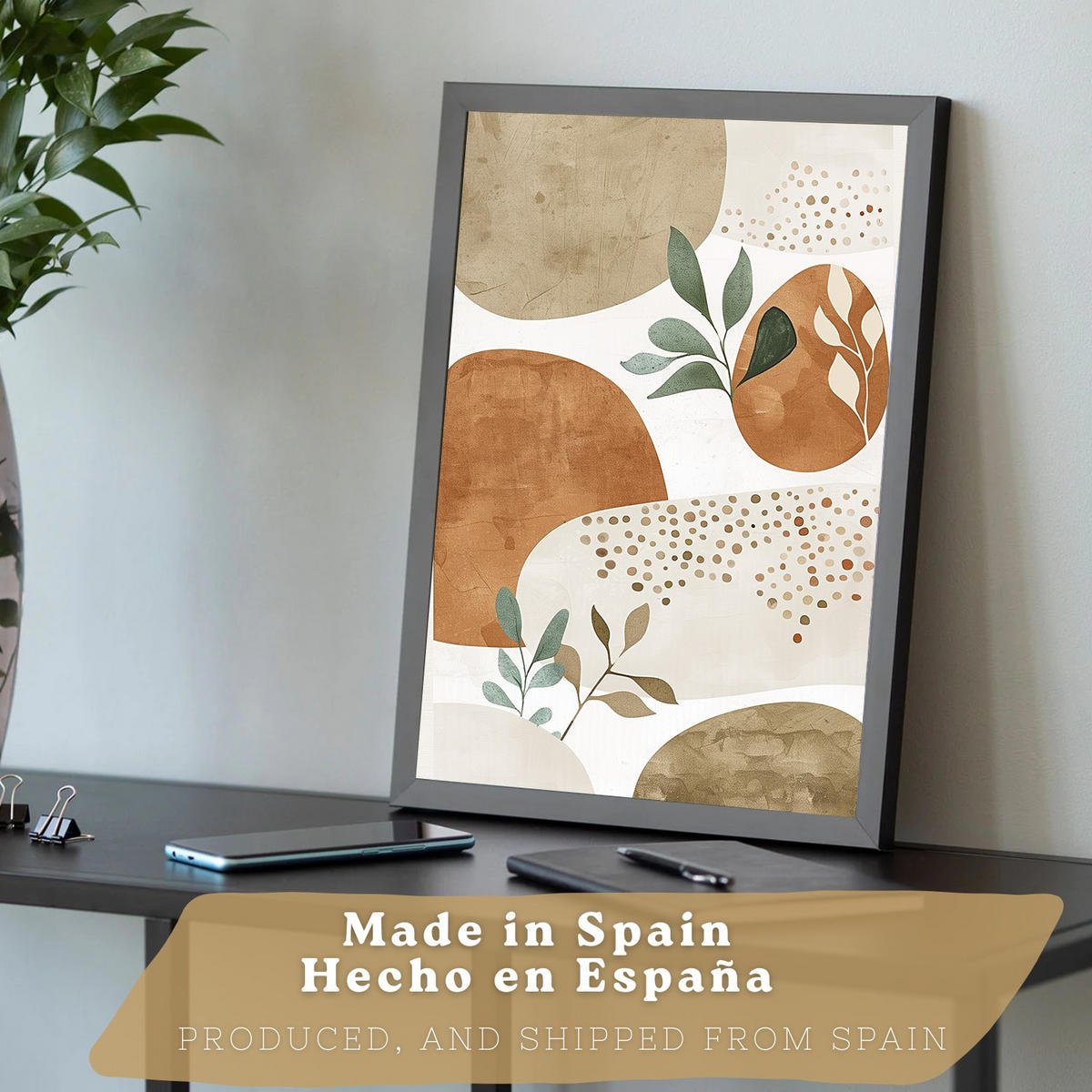 PLAKAT Sada 3 Abstraktní kameny A3 Černý rám - černá, papír (29.7/1/42cm) - Nacnic