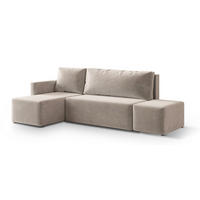 ECKSOFA VELOTTI L-S Beige Plüsch-Stoff mit Schlaffunktion - Beige, Holz (261/143cm) - MASSENO