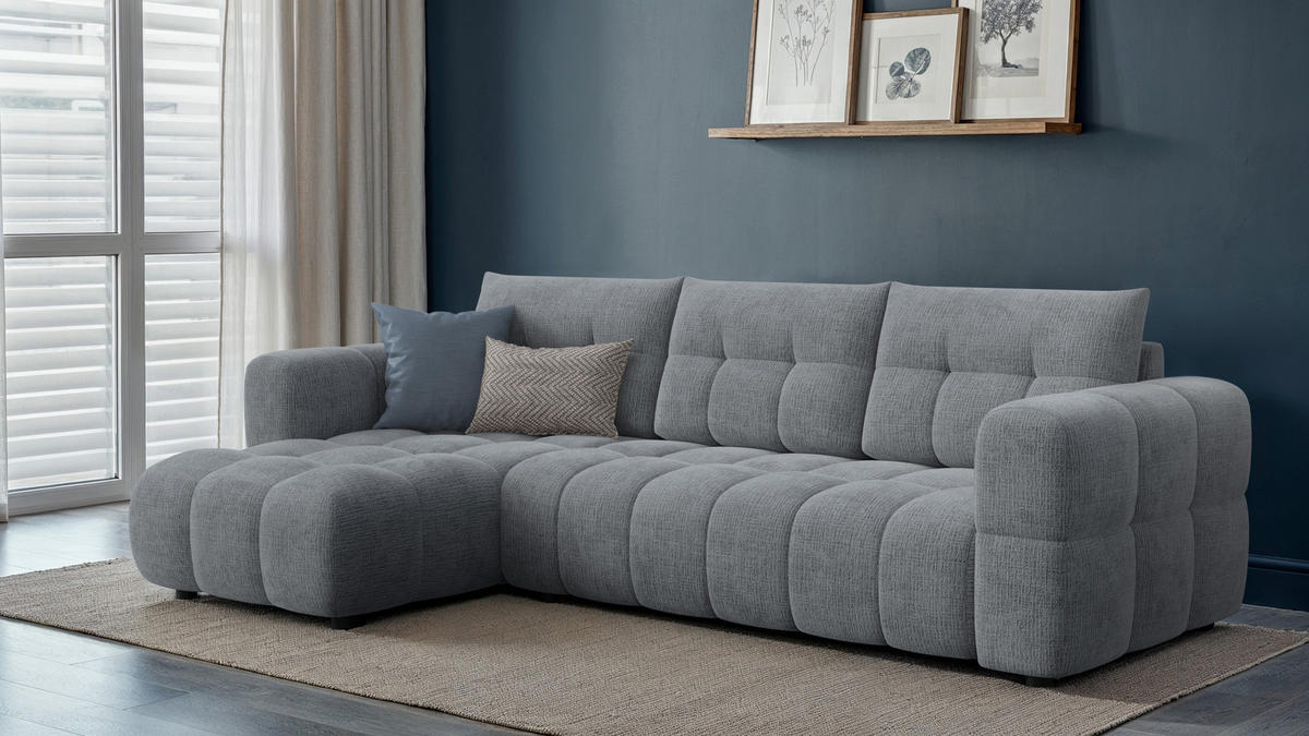 ECKSOFA CLOUDI 4-Sitzer links, dunkelgrau - Dunkelgrau/Schwarz, Holz/Textil (294/160cm) - Courtois Laville