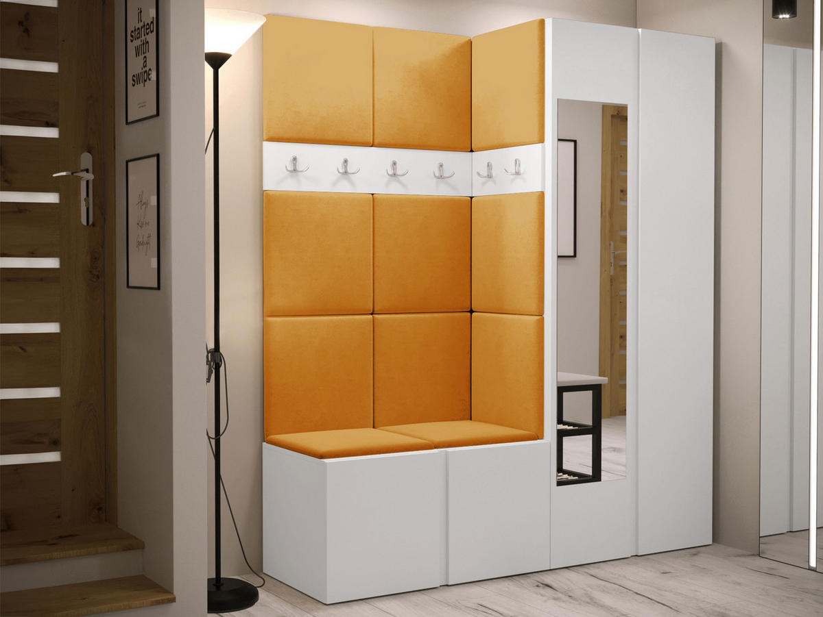 GARDEROBEN-SET Orion XII - Weiß/Orange, Holzwerkstoff/Kunststoff (158/186/46cm) - MIRJAN24