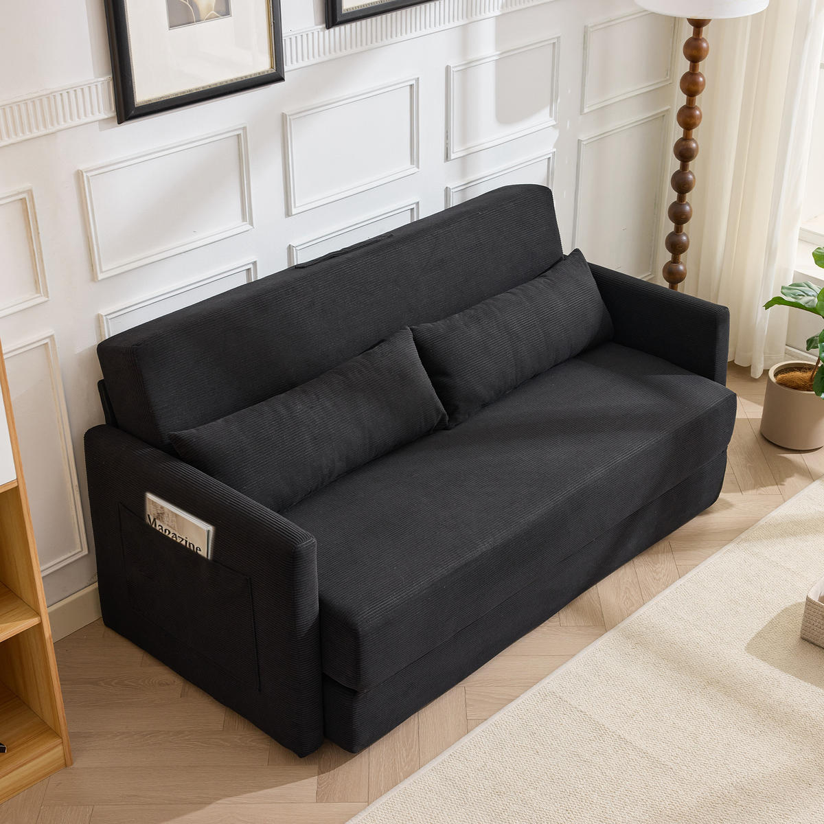 SCHLAFSOFA DE-33998 2-in-1 klappbar mit Seitentaschen Schwarz - Schwarz, Metall (92/82/165cm) - ComfortXL