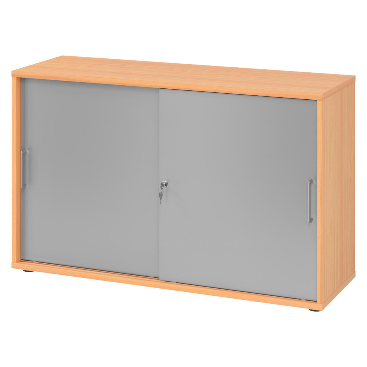 SCHIEBETÜRENSCHRANK - 2 Ordnerhöhen 40/120/74,8 cm in Buchefarben/Silberfarben Bügelgriff (Metall) - Buchefarben/Silberfarben, Holzwerkstoff (120/74.8/40cm) - bümö