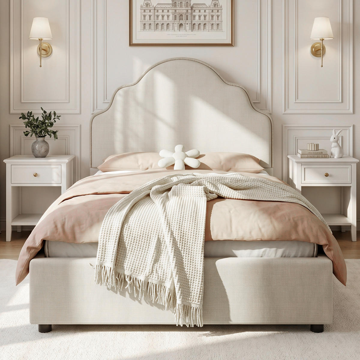 POLSTERBETT 90x200cm Kinderbett Leinen Beige Kopfteil - Beige, Naturmaterialien (90/200cm) - FLIEKS