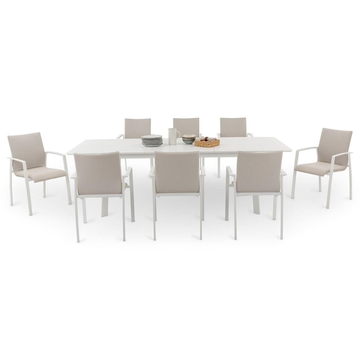 GARTENMÖBEL SET VERANO 9ER SET BEIGE, WEISS - Beige, Metall - IDIMEX