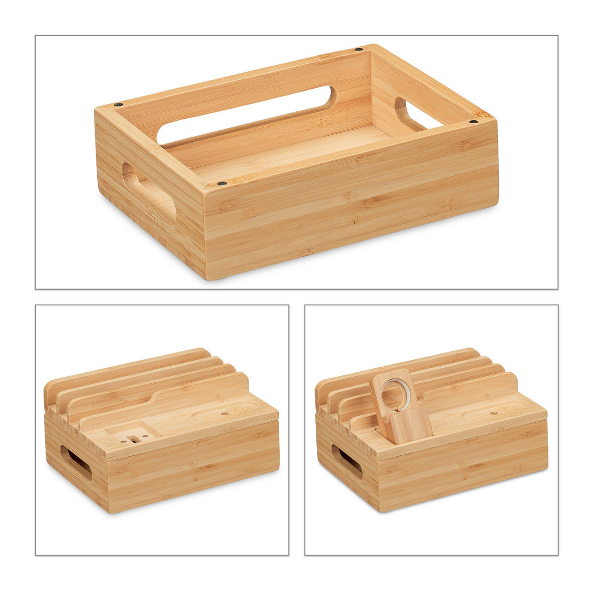 NABÍJECÍ stanice - světle hnědá, dřevo (13/17/11cm) - Relaxdays