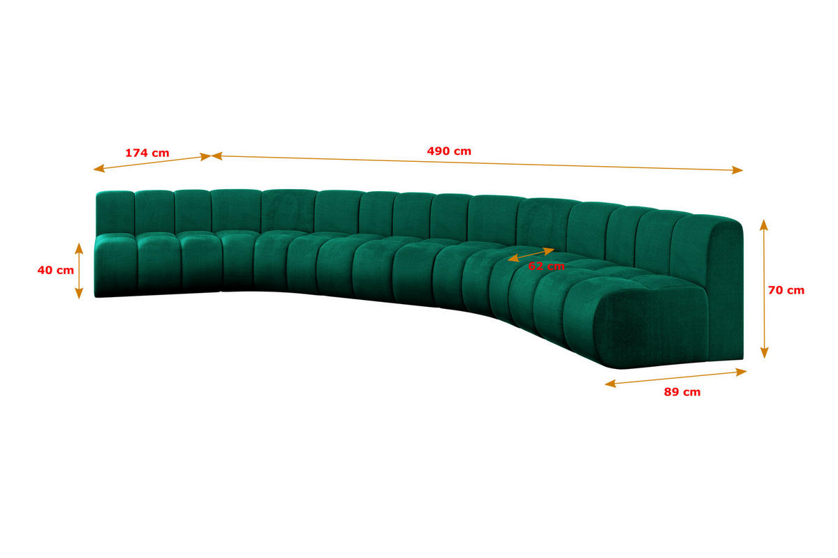 WOHNLANDSCHAFT modulares Sofa Montra-U1 - 490x174x70 cm Grün - Dunkelgrün, Holzwerkstoff/Textil (490/70/174cm) - ALTDECOR
