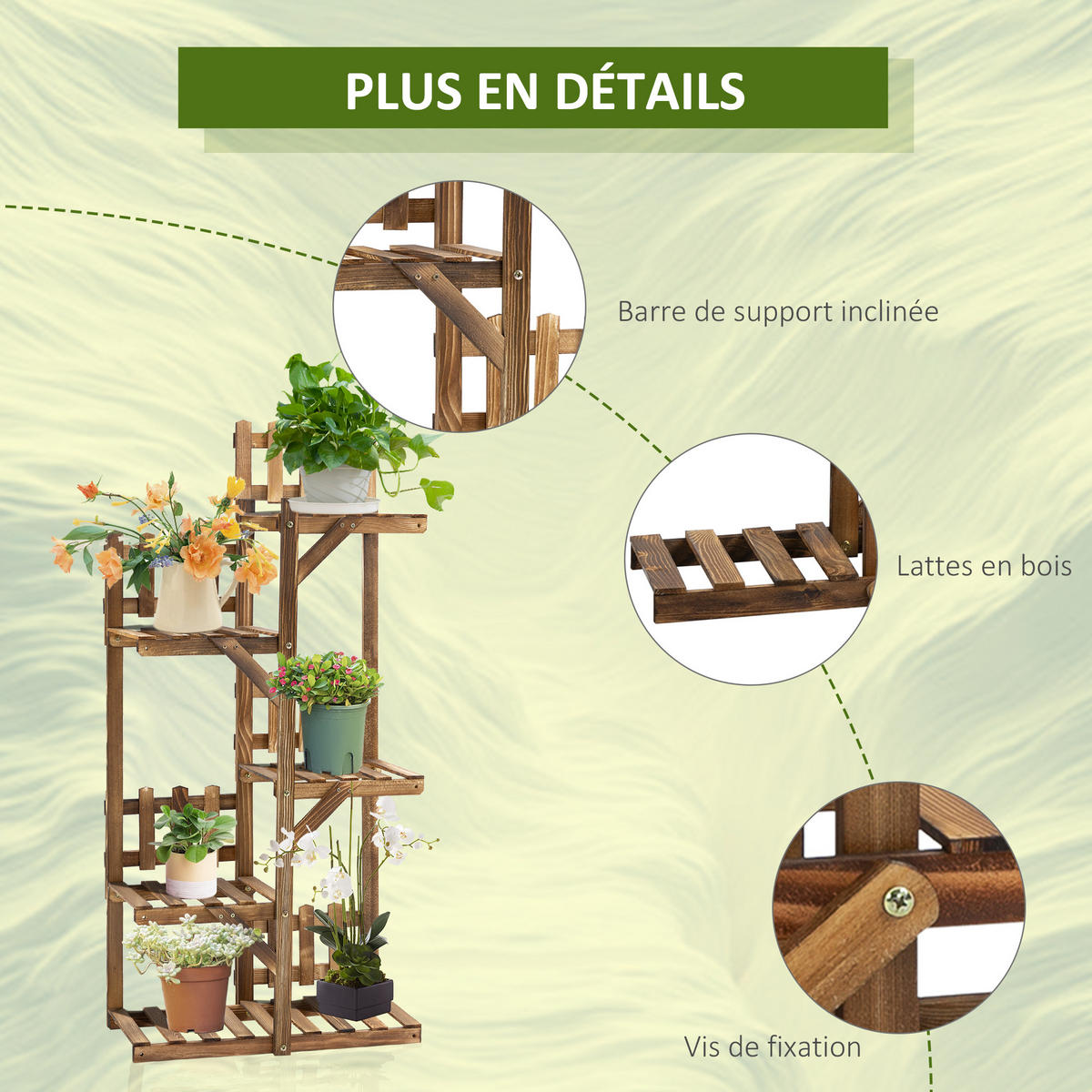 BLUMENTREPPE DE-12107 5-stufig mit kleinen Barrieren, 60/30/130 cm Natur - Naturfarben, Holz (30/130/60cm) - ComfortXL